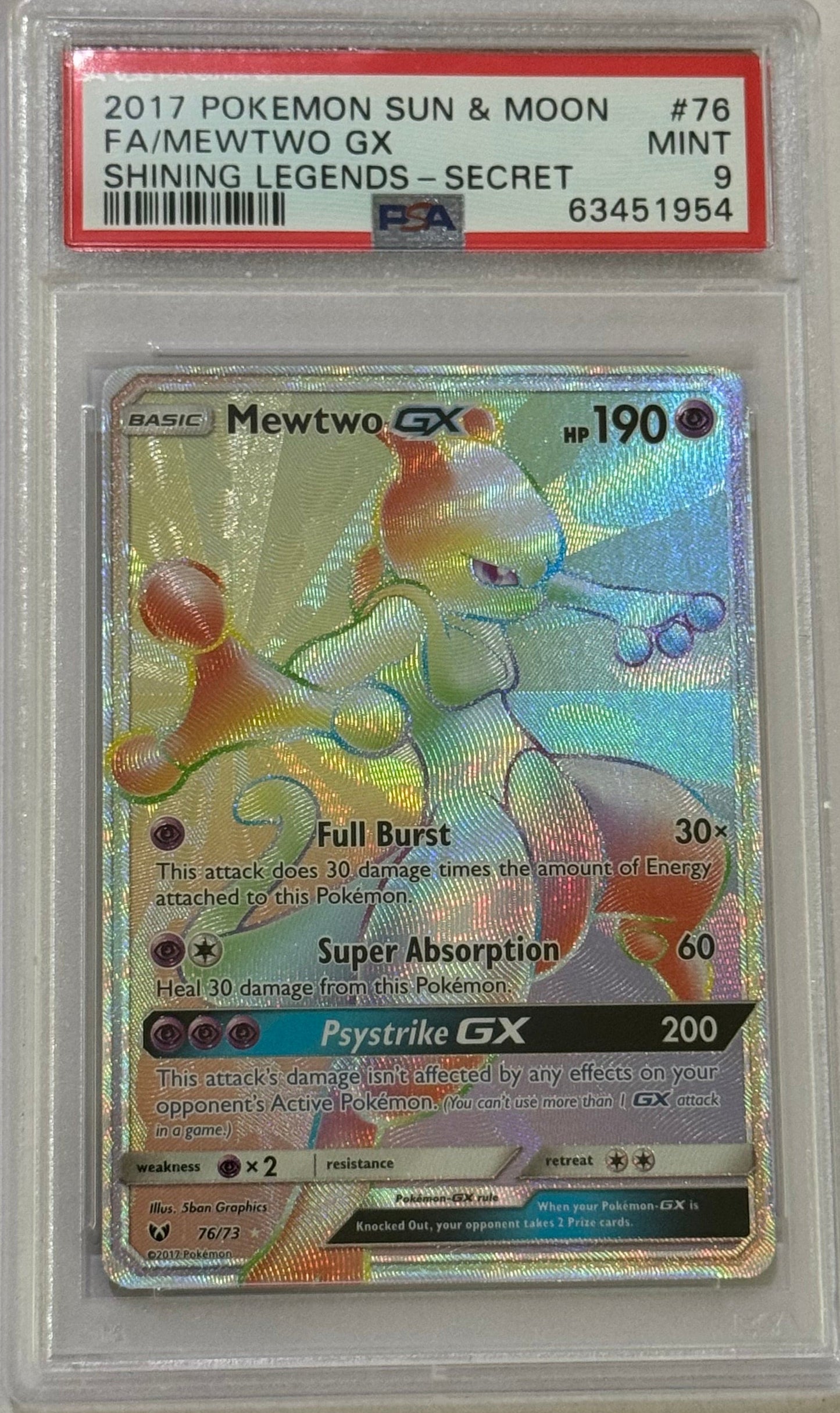 Mewtwo GX RAINBOW - Shining legends (2017) - PSA 9