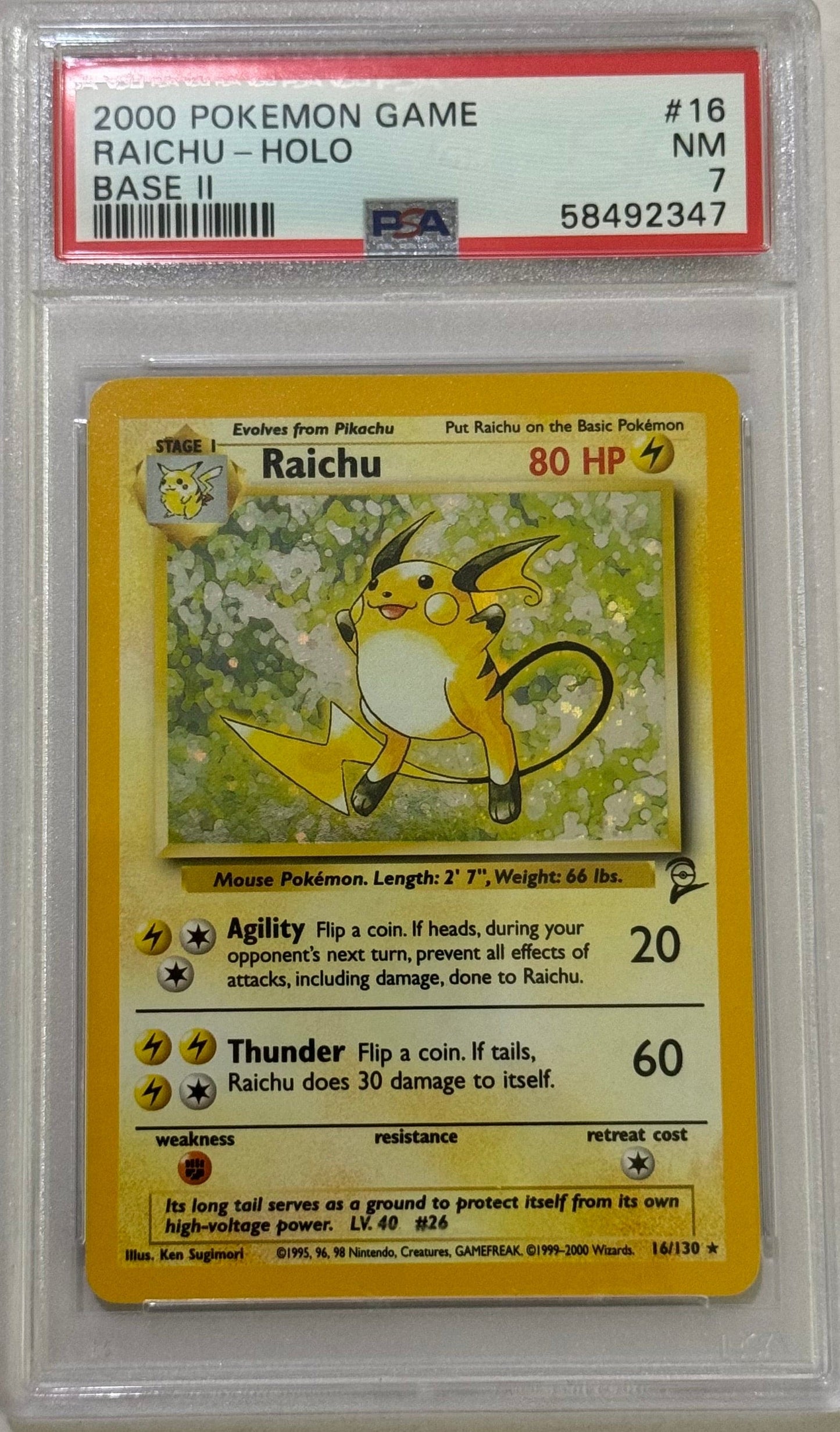 Raichu HOLO - Base set 2 (2000) - PSA 7